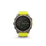 Garmin Fenix 8 Solar Sapphire Titanium GPS watch with yellow silicone band